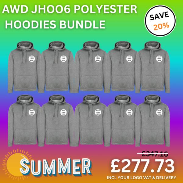 AWDis Just Hoods 10 x AWDis Sports Polyester Hoodie BUNDLE JH006-BUNDLE 10 x AWDis Sports Polyester Hoodie BUNDLE Thumbnail